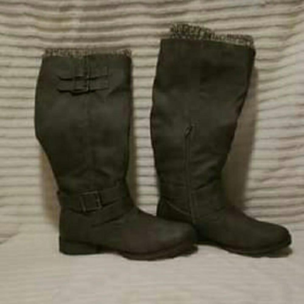 Gray Faux Leather Boots